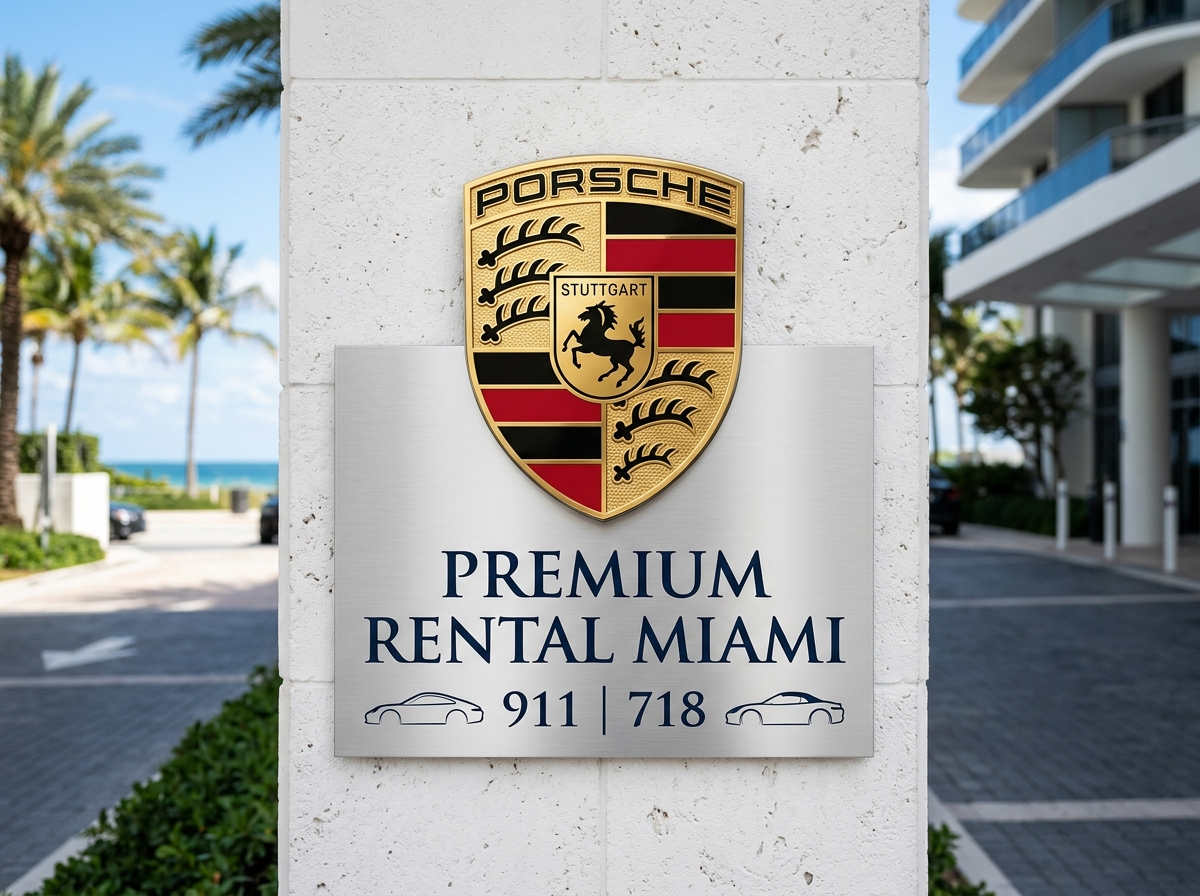 Porsche crest logo for Porsche 911 718 rental Miami