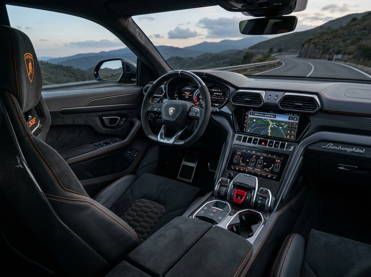 2025 Lamborghini Urus SE dashboard infotainment and sport seats interior view